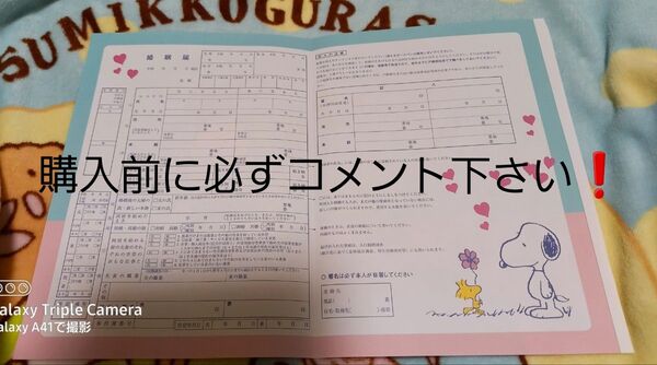 SNOOPYの婚姻届用紙1枚とピンクの婚姻届用紙数枚セットです!