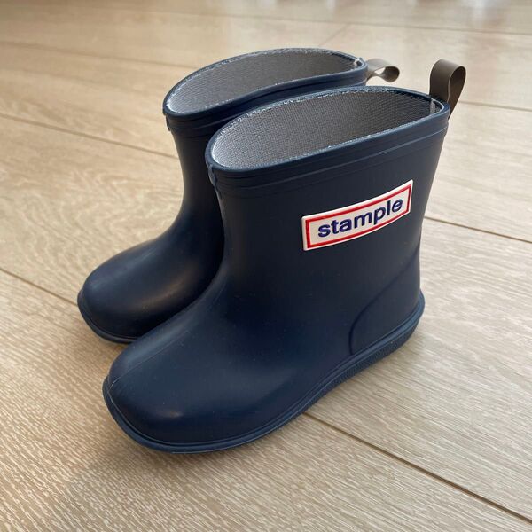 美品 stample 長靴 レインブーツ 子供用 雨靴 ネイビー 14cm