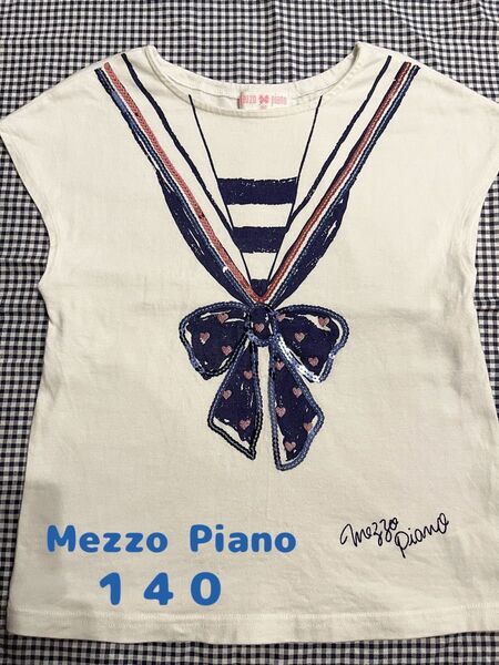 mezzo piano メゾピアノ セーラー風 Tシャツ140cm カットソーチュニック トップス リボン