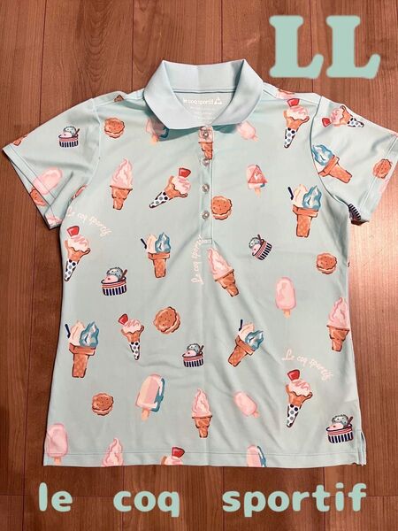 ゴルフウェア LLサイズ【le coq sportif】半袖ポロシャツアイス総柄ルコックGOLF スポーツ
