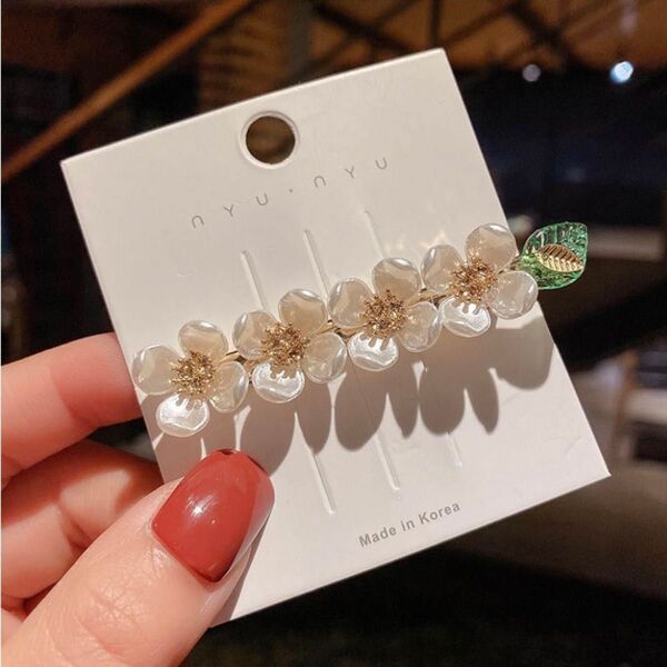 ヘアクリップ 韓国 バレッタ 花 パール ヘアアレンジ フォーマル ヘアアクセサリ バンスクリップ 髪留め ミニ ゴールド 結婚式