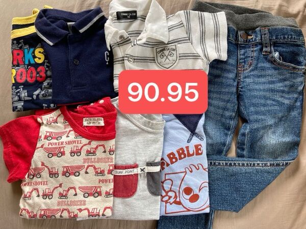 90.95サイズ7点まとめ トップス6点.ズボン1点 7枚セットコムサイズムポロシャツトミカジーンズチェロキーのりもの半袖Tシャツ