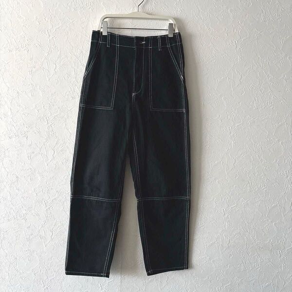 H&M ワークパンツ 黒 ステッチ白 ズボン ジーパン チノパン150
