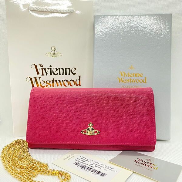 【未使用】訳アリ ヴィヴィアン ウエストウッド 長財布 ピンク 赤 レザー Vivienne Westwood