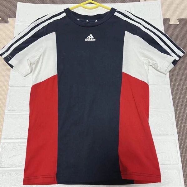 140cm adidas ネイビー/レッド/ホワイト シャツ 半袖Tシャツ アディダス