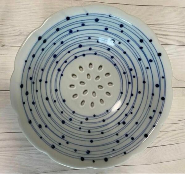 涼しげな水玉模様 大皿サラダボール 25cm×7.5cm陶器