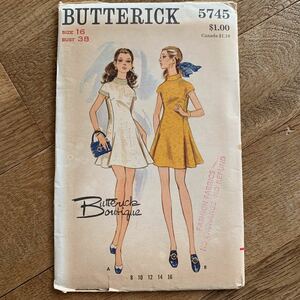 60's Butterick バタリック 輸入 型紙 デッドストック 縫製 パターン 手作り ハンドメイド レトロ インポート フレアースカートワンピース