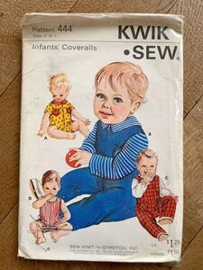 80s ベビー服 型紙 ビンテージ手芸雑貨 USA 幼児 子供用カバーオール Kwik 縫製 パターン アンティーク 手作り ハンドメイド レトロ キッズ