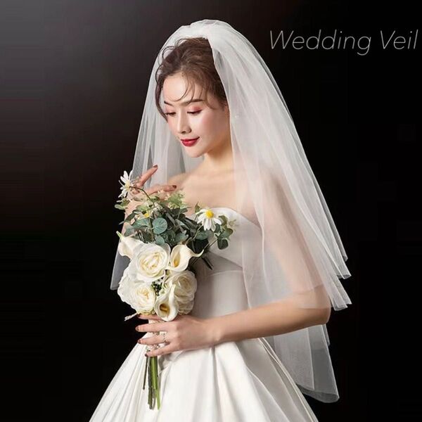 ウエディングベール 白 二層 結婚式 前撮り 白 レース コスプレ 撮影用 ウェディングドレス チュール