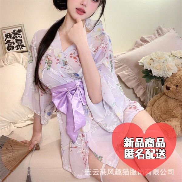 セクシーランジェリー 浴衣 花魁 ビキニ 紫 Tバック 和装 コスプレ 露出 セクシー浴衣