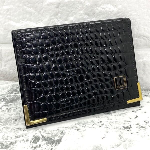 dunhill ダンヒル レザー ブラック カードケース パスケース 定期入れ クロコ風 メンズ