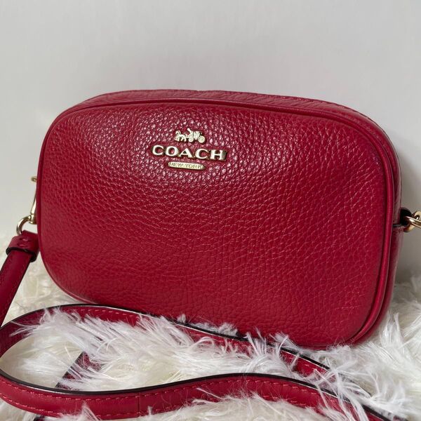coach コーチ ショルダーバッグ カメラバッグ シボ革 斜め掛け レッド