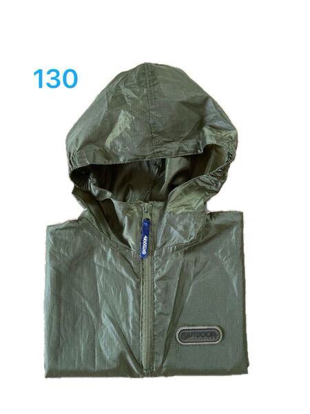 OUTDOOR 130cm レインポンチョ レインコート 雨具 雨合羽 カーキ