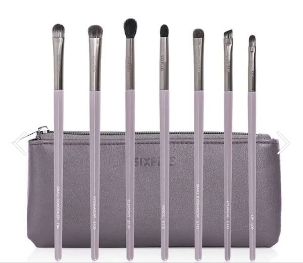 SIXPLUS シックスプラス アイシャドウブラシ メイクブラシ7本セット ウィステリアシリーズ 化粧ポーチ付き パープル