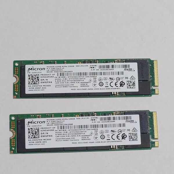 SSD NVMe Micron 256GB 2枚セット 使用時間 まとめ