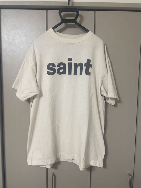 セントマイケル クリーム色 ネイビーsaint プリントTシャツ ロゴプリント