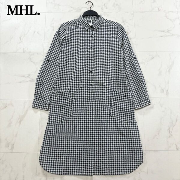 MHL. マーガレットハウエル ギンガムチェックシャツワンピース 長袖 日本製 Ⅱ M