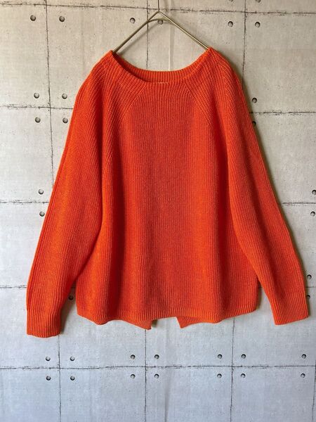 自由区 オレンジ 麻100%サマーニット トップス