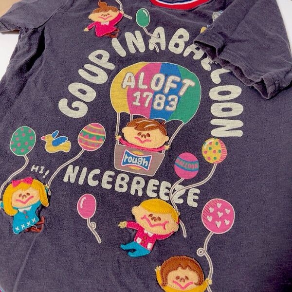 レディース rough ラフ アップリケ ワッペン 半袖 Tシャツ M 古着