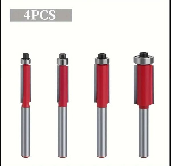 フラッシュトリムビット レッド 赤 4本組 6.35mm 1/4インチ 軸 木工 DIY 面取りビットセット