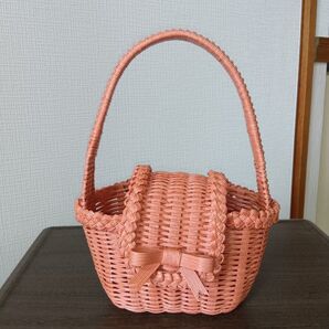 かわいいバスケット お洒落バスケット リボン付き お出掛け用 紙バンド ハンドメイド
