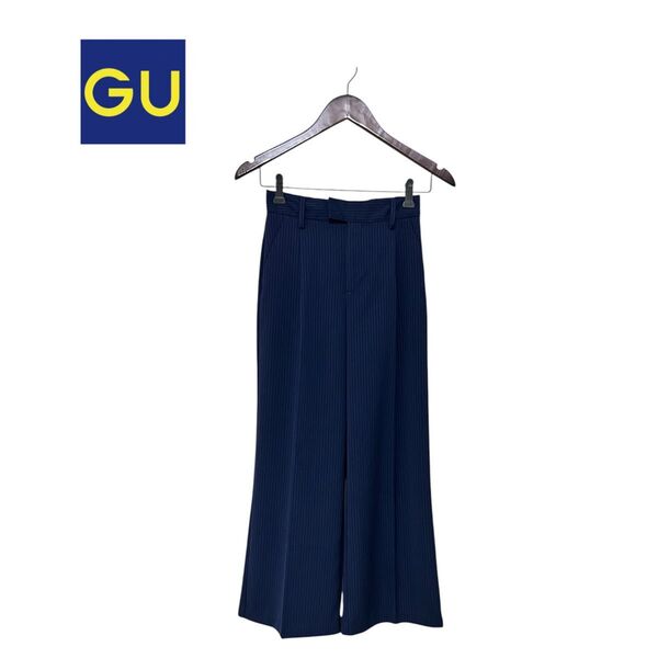 ジーユー GU イージーワイドクロップ ドパンツ ストライプ 黒 S