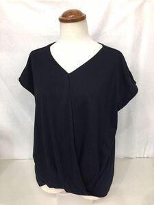  new goods #DEUX CHANTS lady's short sleeves cut and sewn shirt XL navy .... one sheets .!