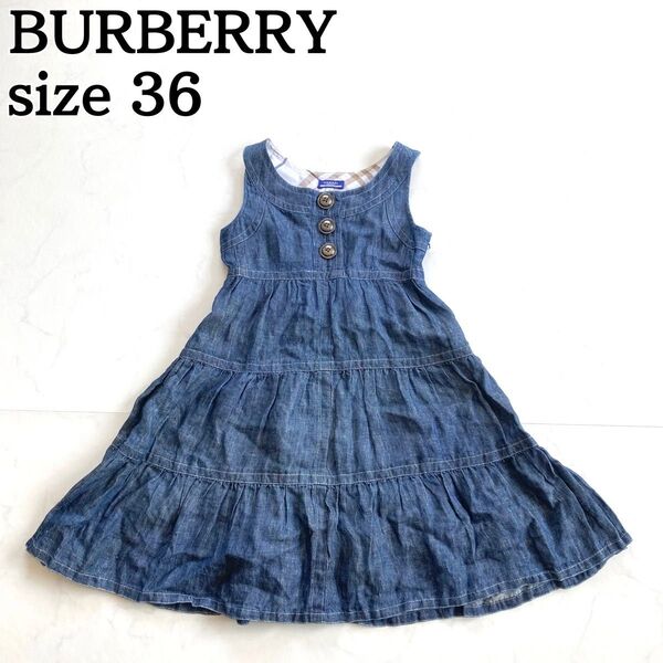 希少★BURBERRY バーバリー デニム ひざ丈ワンピース ノバチェック 36