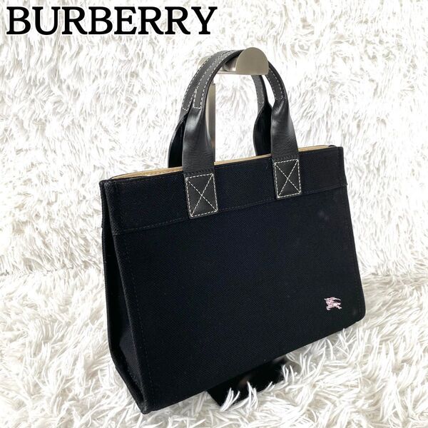 希少★BURBERRY バーバリー ハンドバッグ キャンバス ホース刺繍 牛革