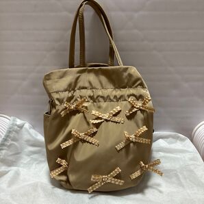 リボンバッグ ナイロンバッグ ベージュ トートバッグ