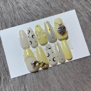 イエロー マリーンセル ネイルチップ 黄色 リボン ハート 星