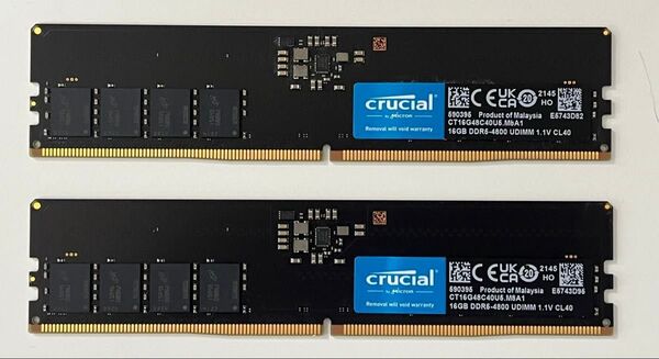 【動作確認済USED】Crucial DDR5-4800 16GB×2枚 合計32GB デスクトップ用メモリモジュール