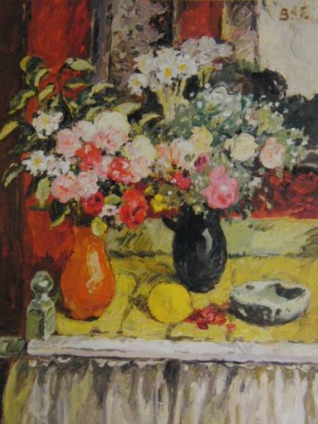 GERGES D'ESPAGNAT, VASE DE ROSES ET FRUITS, 海外版超希少レゾネ, 新品高級額装付, 送料無料, y321, 絵画, 油彩, 静物画