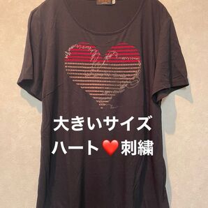 大きいサイズ◆ハート刺繍Tシャツ◆EVEX by KRIZIA ◆カットソー◆三陽商会