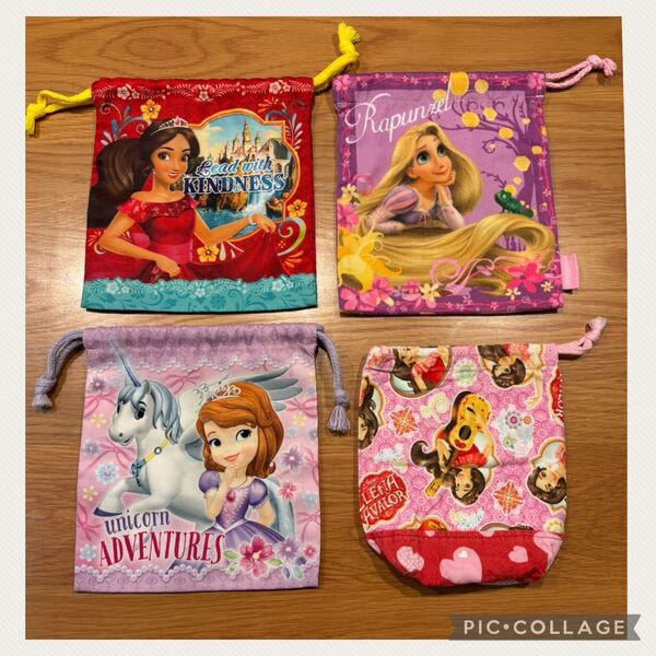 コップ袋ディズニープリンセス 巾着 エレナ ラプンツェル ソフィア