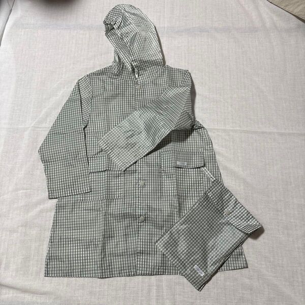 .ギンガムチェック レインコート グレー系 110サイズ