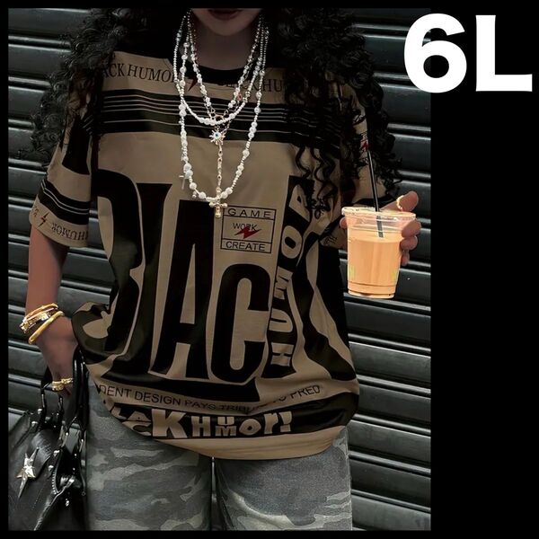 大きいサイズ 5L ロゴ ブラウン Tシャツ レディース