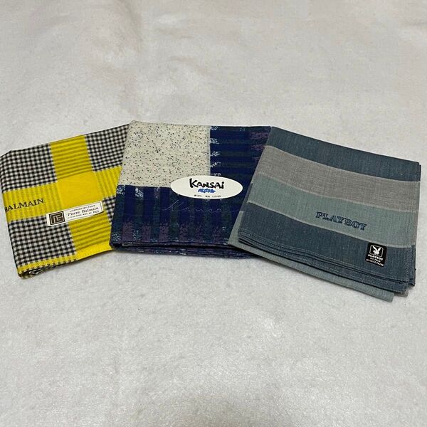 未使用ハンカチ 3枚セット PIERRE BALMAIN Kansai PLAYBOY ブランドハンカチ