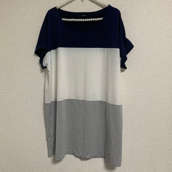LAVENUE ボーダー 柄 チュニック Tシャツ L レディース ワンピース トップス ブラウス ロング丈