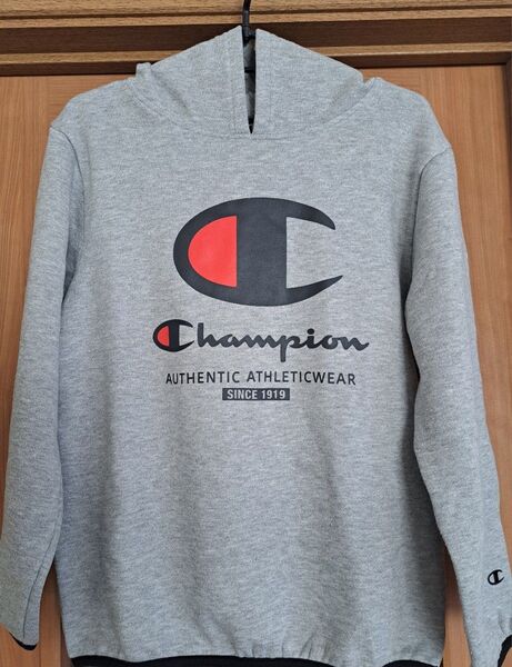 Champion パーカー キッズ160 グレー ロゴ入り チャンピオン 古着