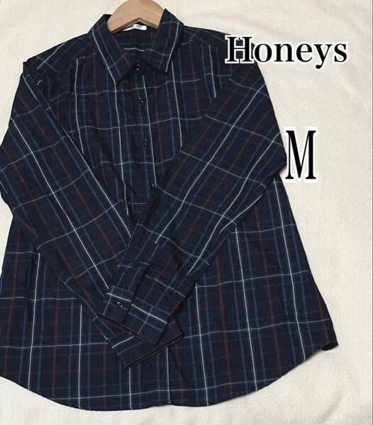 Honeys GLACIER ハニーズ グラシアチェックシャツ 長袖 レディース ブラウス チェック柄 ネイビー Mサイズ