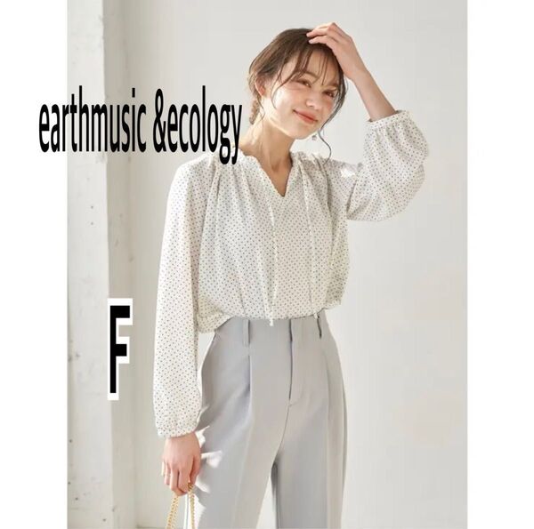 earthmusic&ecology 2wayブラウス ネックブラウス リボン ブラウスシャツ 長袖 ホワイト フリーサイズ 白