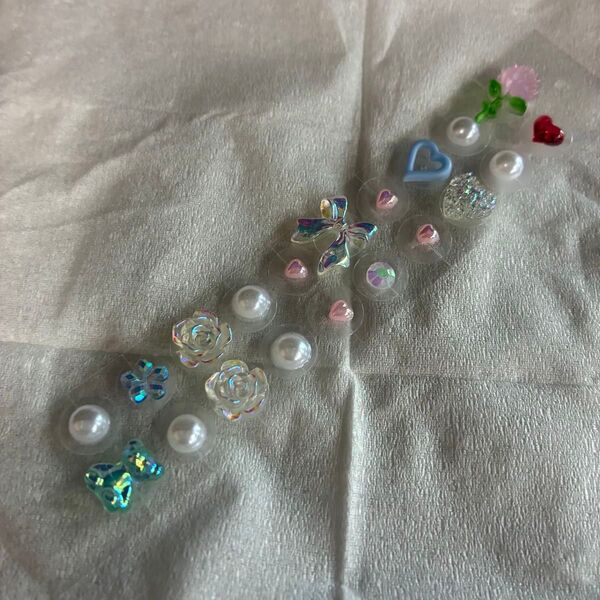 耳つぼジュエリー 耳ツボ シール ピアス イヤリング アクセサリー 推し活 シルバー 水色 リボン くま