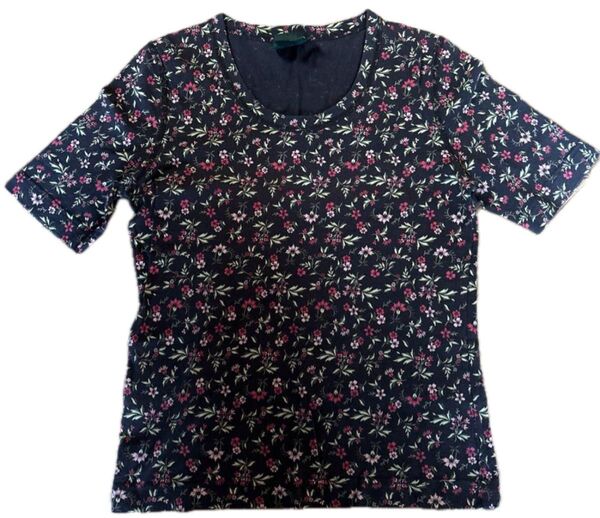 ローラアシュレイ トップス カットソー 花柄 ブラック 半袖 Tシャツ 黒 総柄 綿100%