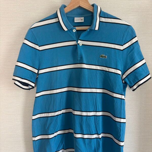 LACOSTE ラコステ ポロシャツ ボーダー 4 L 〜 XL 半袖 青 古着