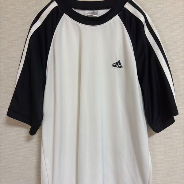 adidas アディダス 刺繍ロゴ 白 Tシャツ ゲームT サッカー L 半袖 スリーストライプス
