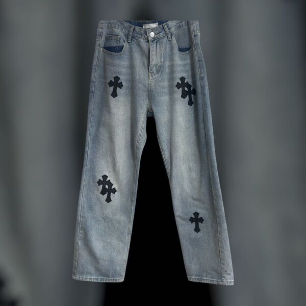 クロムハーツ デニム クロスパッチ デニム ウォッシュ加工 クロス a&g y2k XL