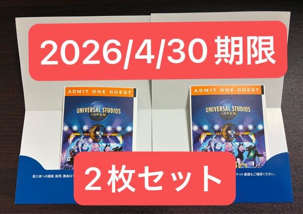 新品未使用品 2026/4/30期限 USJ パートナーフリーパス 大人2枚セット 1dayパス チケット ユニバ