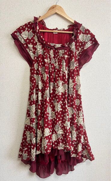 アクシーズファム axes 花柄シフォンワンピース 薔薇 ドット M レトロ