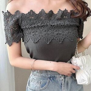 【お値下げ】SHEIN シーイン 花柄レースオフショルトップス XL 大きいサイズ ワンホン